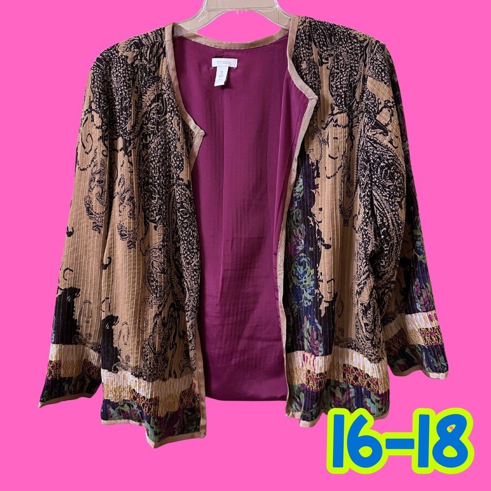 Chico's Purple and Beige Patterned Jacket